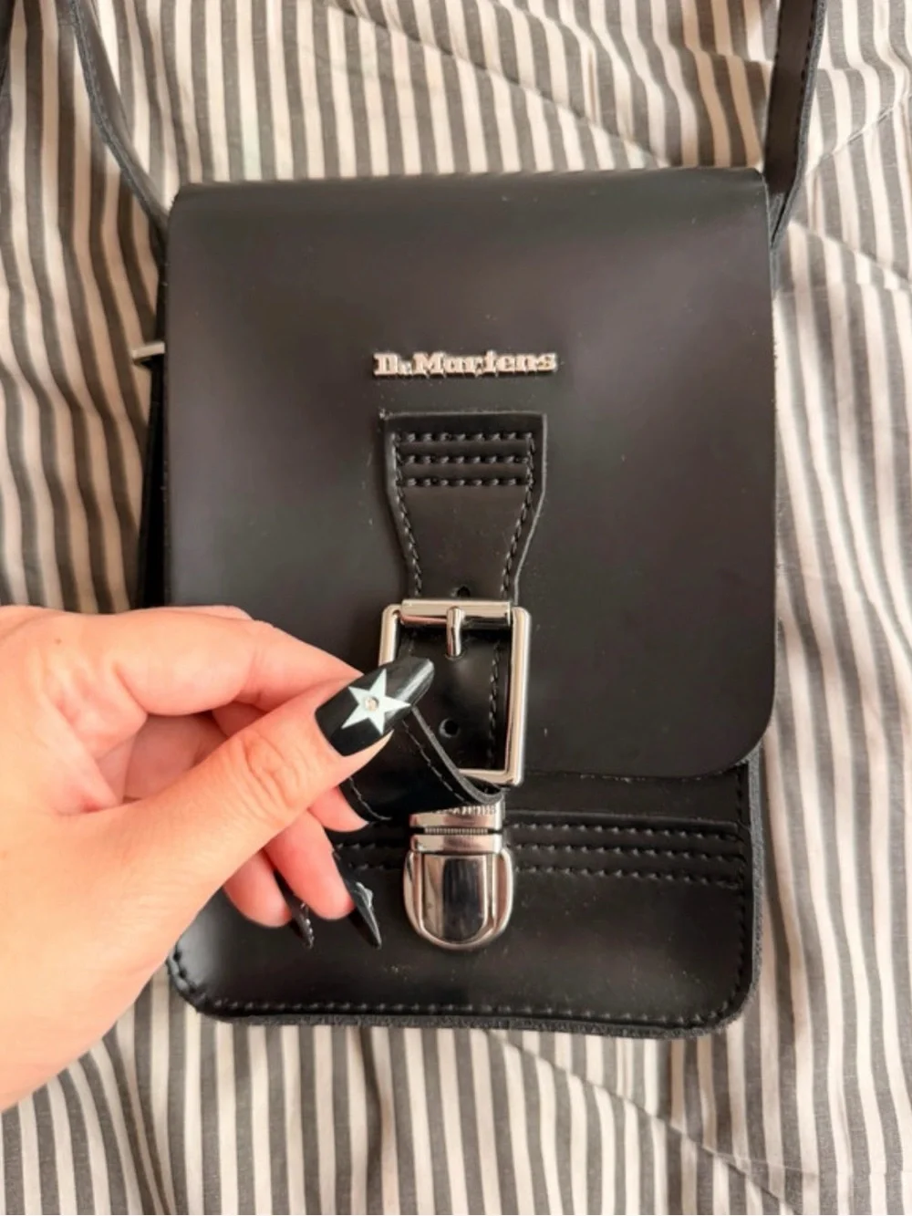 Dr. Martens Black Leather Buckle Messenger Crossbody